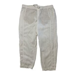J.JILL Love Linen White 100% Linen Wide Leg Crop Pull On Pants Size Large Petite